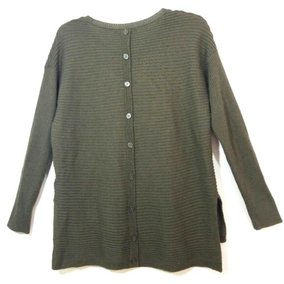 Tahari olive high low wool blend ribbed sweater L - Picture 2 of 10